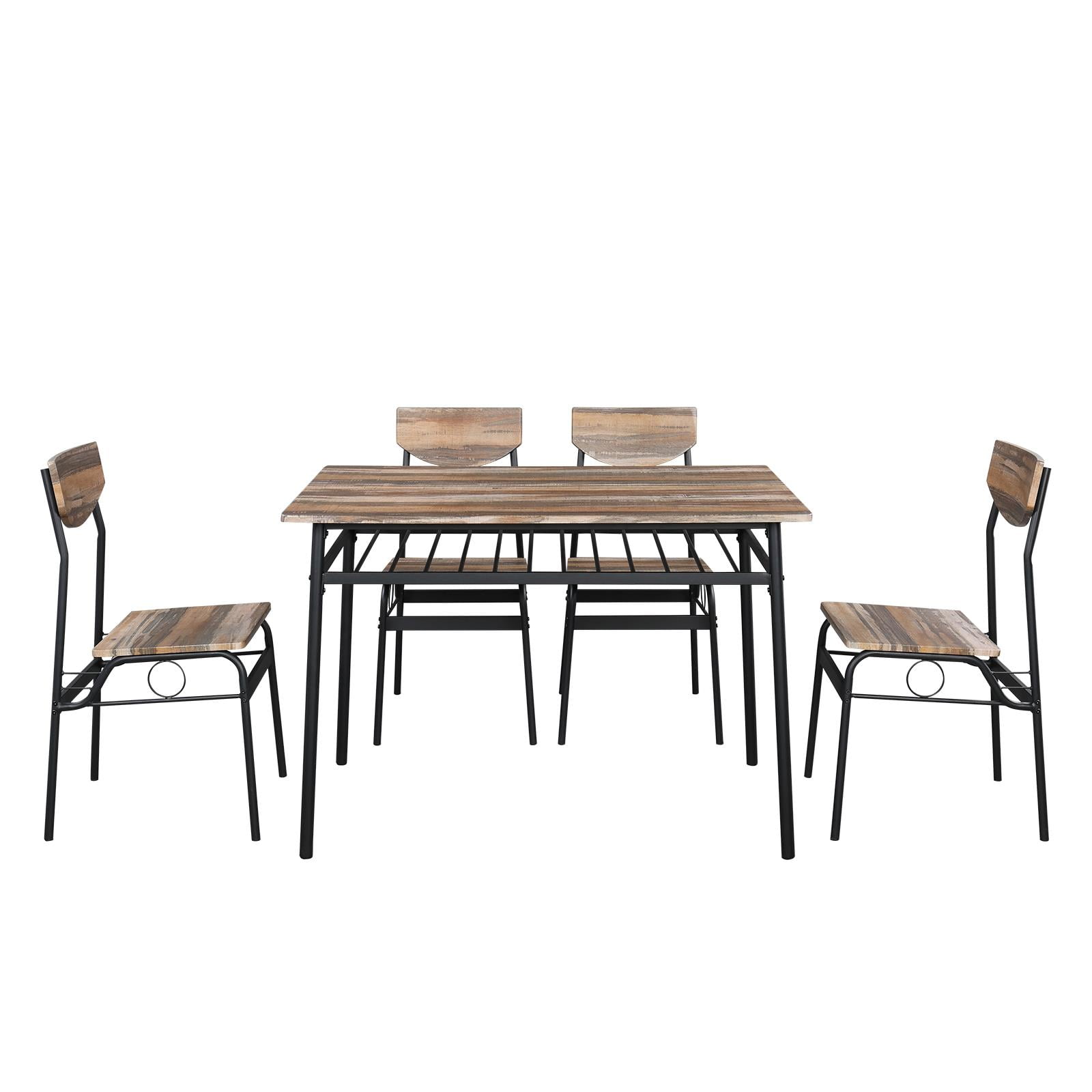 Ktaxon 5 Pieces Dining Table and Chair Set, Breakfast Diner Table Set with 4 Chairs and Shelf for Kitchen Dining Room, Natural Wood