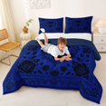 thumbnail image 3 of Homewish Bohemian Skull Skeleton Queen Comforter Set,Goth Damask Rose Comforter Sets Queen,Navy,Halloween Duvet,Navy Blue Reversible,3 Pieces,1 Comforter and 2 Pillowcases, 3 of 7