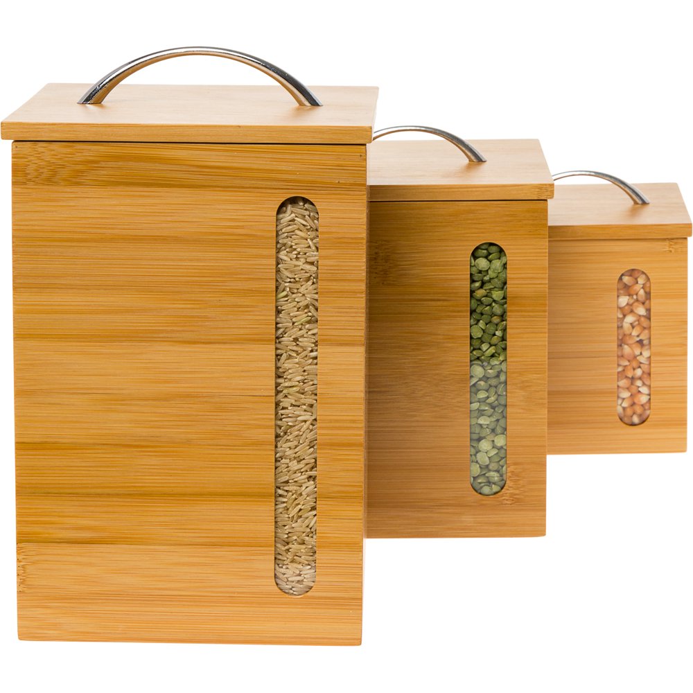 Mindful Design 3 Piece Modern Bamboo Canister Set w/ Handle Lid