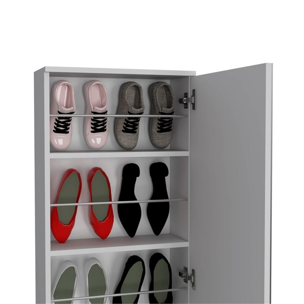 Pemberley Row Engineered Wood White Shoe Rack Wall Mounted Mirrored 18.1" W x 8.1" D x 54.3" H Unassembled