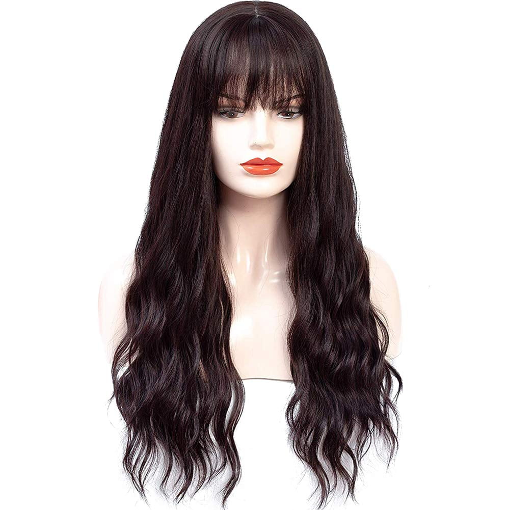 XMwggg Long Wavy Wig With Air Bangs Heat Resistant Synthetic Wig for