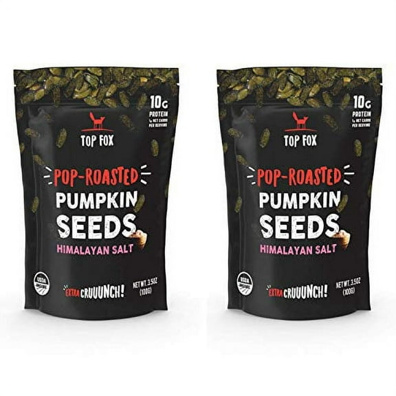 Top Fox Snacks - Organic Pop-Roasted Pumpkin Seeds | Healthy Protein Snacks - Gluten Free - Keto and Vegan Friendly (Himalayan Salt, 3.5 oz - 2 Pack)