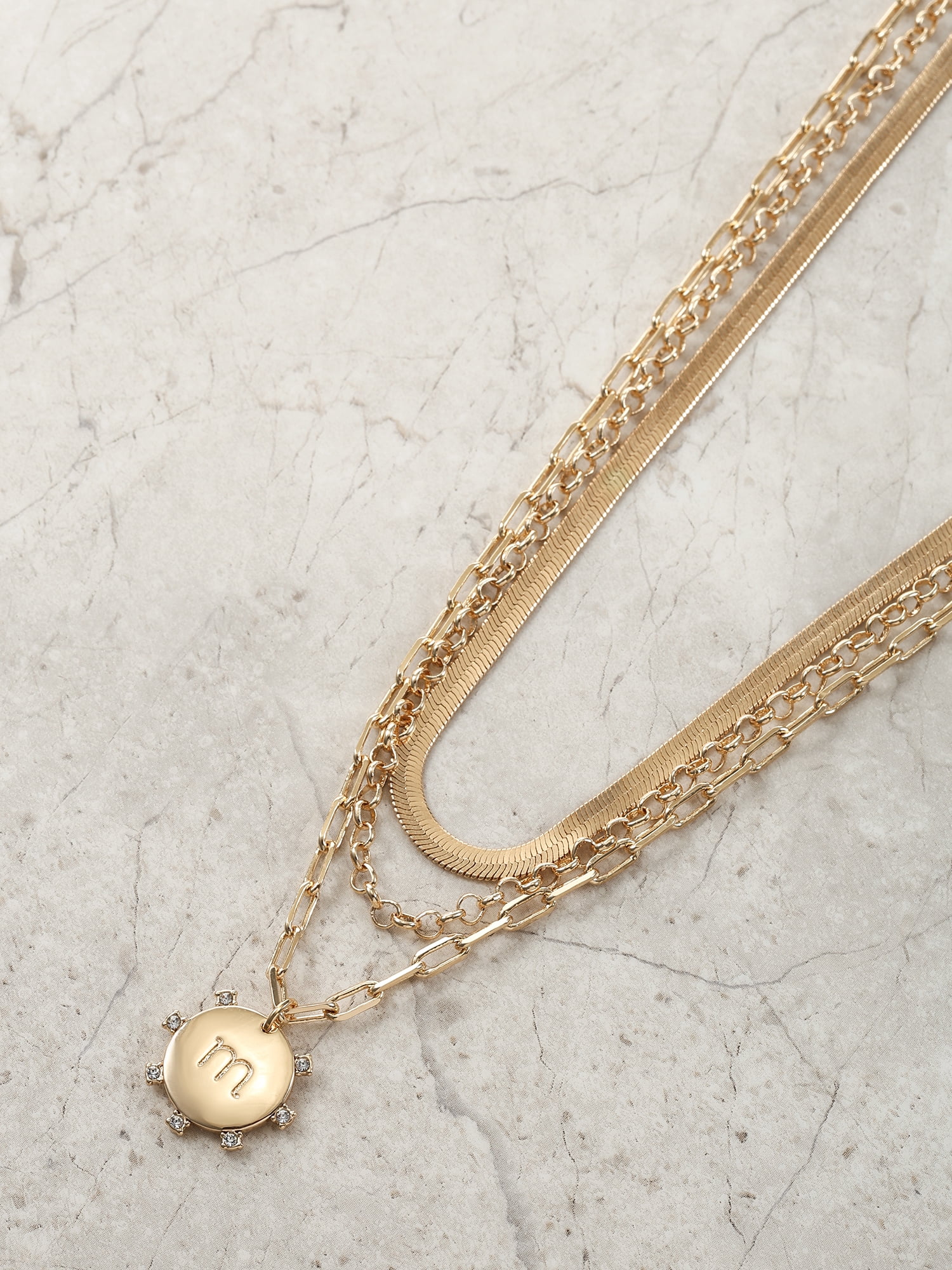 Time and Tru Goldtone Necklace, 3 Piece, Initial M