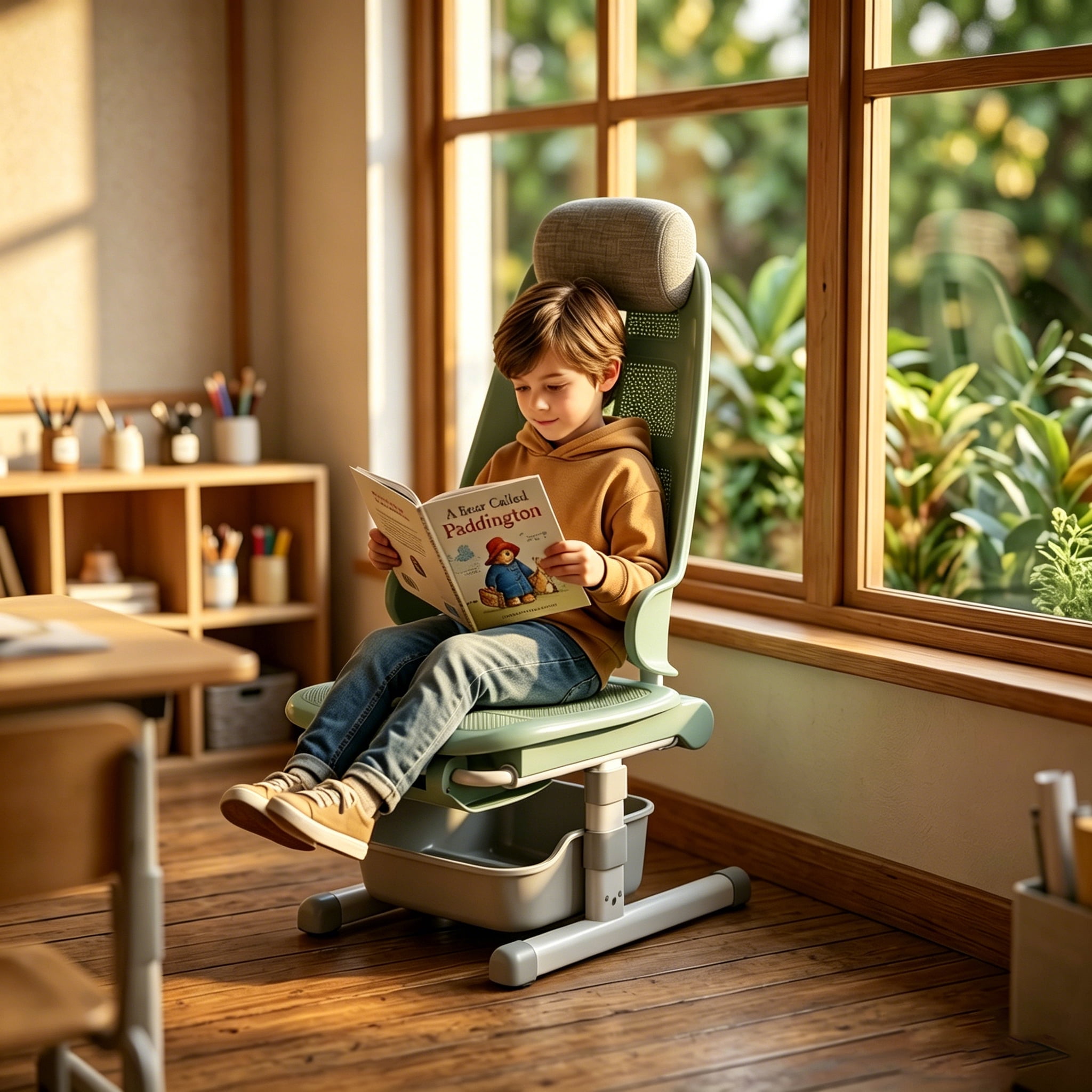 Ergonomic Kids Study Chair with 3D Curved Backrest and Seat, PP Material Student Desk Chair with Storage Box and Footrest, Comfortable Computer Chair for Children and Teens