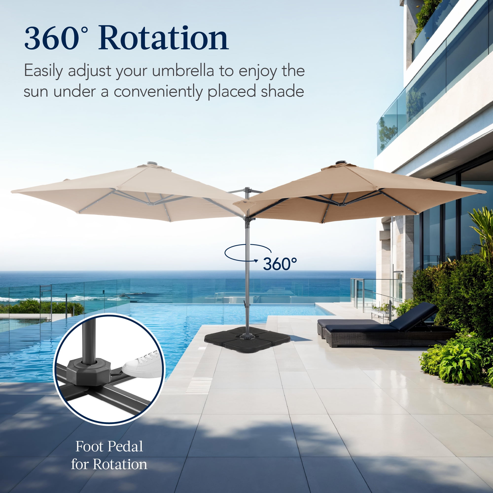Best Choice Products 10ft 360 Rotating Cantilever Offset Hanging Market Patio Umbrella w/ Solar Lights - Tan