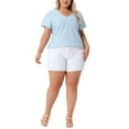 thumbnail image 3 of Agnes Orinda Women's Plus Size Flare Sleeve Blouse V Neck Spring Summer Hollow T-Shirt Tops 4X Light Blue, 3 of 7