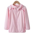 thumbnail image 4 of Cethrio Girls Sun Protection Jackets Size 6, Long Sleeve Summer Zip up Lightweight Kids Rash Guard Outerwear with Hood Pink Size 6, 4 of 7