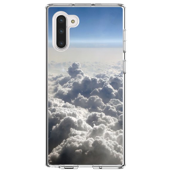 DistinctInk Clear Shockproof Hybrid Case for Samsung Galaxy Note 10 (6.3" Screen) - TPU Bumper, Acrylic Back, Tempered Glass Screen Protector - Blue Sky Above Clouds