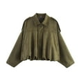 thumbnail image 1 of Chaqueta de Ante Sintético para Mujer con Solapa y Bolsillo, Estilo Piloto, Informal, de Larga, Estilo Urbano Moderno Verde M, 1 of 5