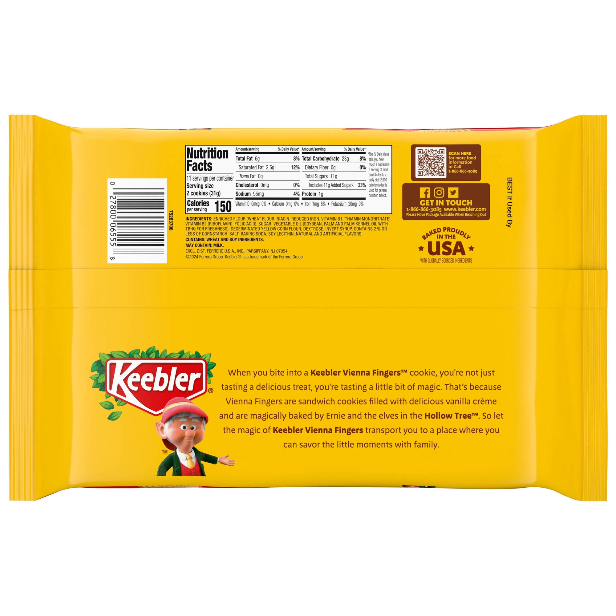 Keebler Vienna Fingers, Sandwich Cookies with Crème Filling, 12 oz
