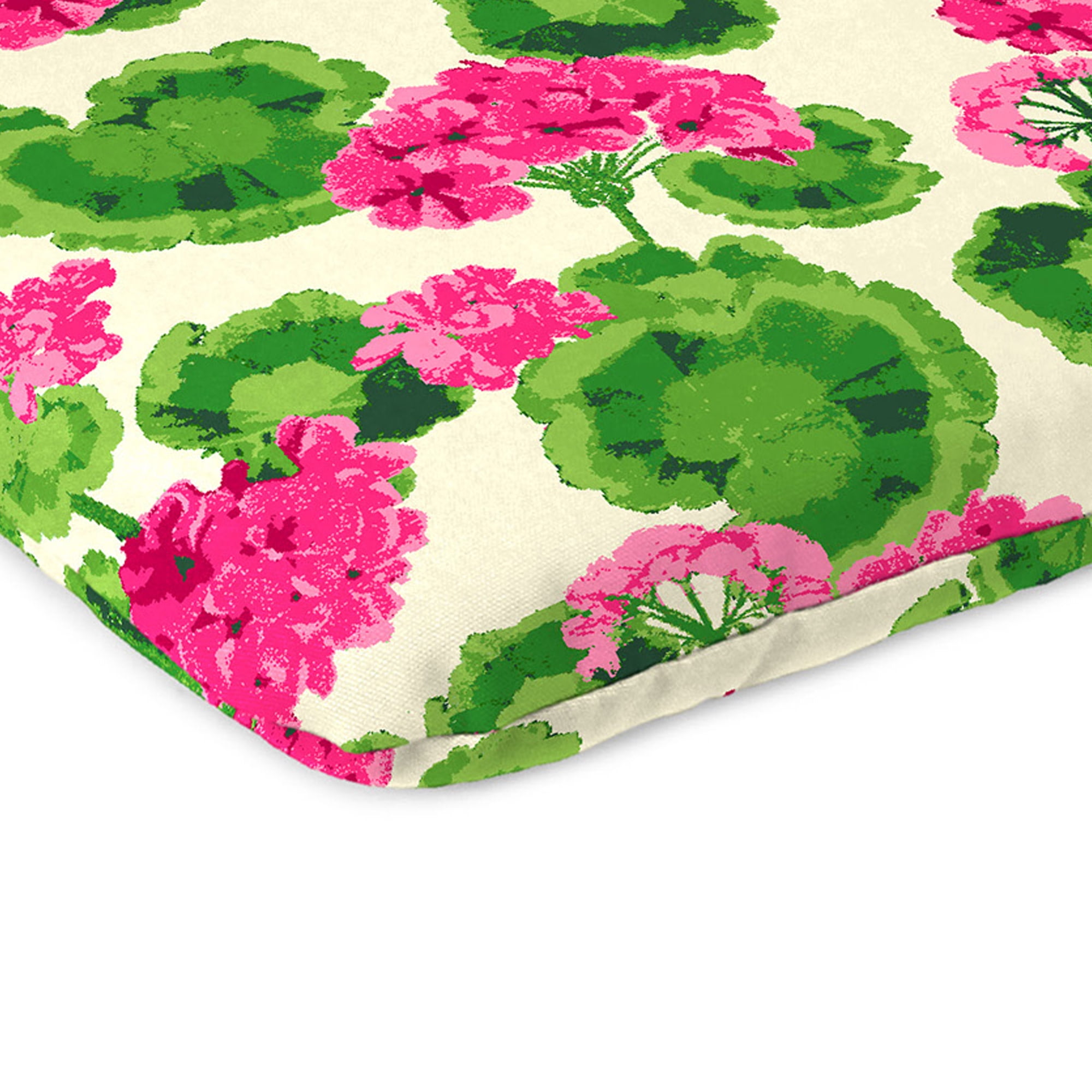 Jordan Manufacturing 16" x 16" Geranium Cream Floral Square Outdoor Chair Pad Seat Cushion with Ties (2 Pack)