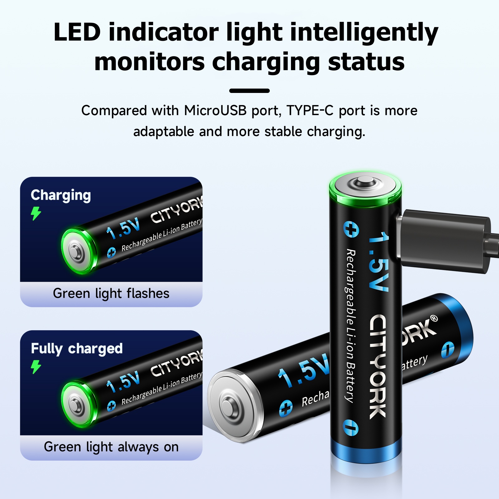 CITYORK 8 Pack USB 1.5V AAA 1200mWh Lithium Rechargeable Battery with TYPE -C Cable