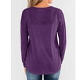 thumbnail image 2 of Blusa morada de manga larga con cuello redondo y botones: túnica informal holgada para mujer, talla L, 2 of 4