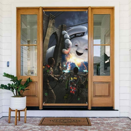 Film Ghostbusters Stay Puft Door Cover Decorated Banner Tapestry Home Decoration Holiday Party Supplies Door Banner Porch Sign Banner 72.8 x 35.4 Inch