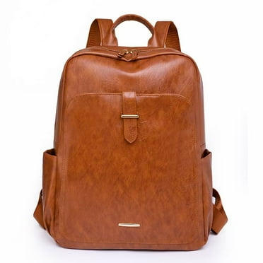 RKXQT Womens Backpack Purse Genuine Leather 15.6 Inch Laptop Vintage Travel Large Business Shoulder Bag Dark Brown