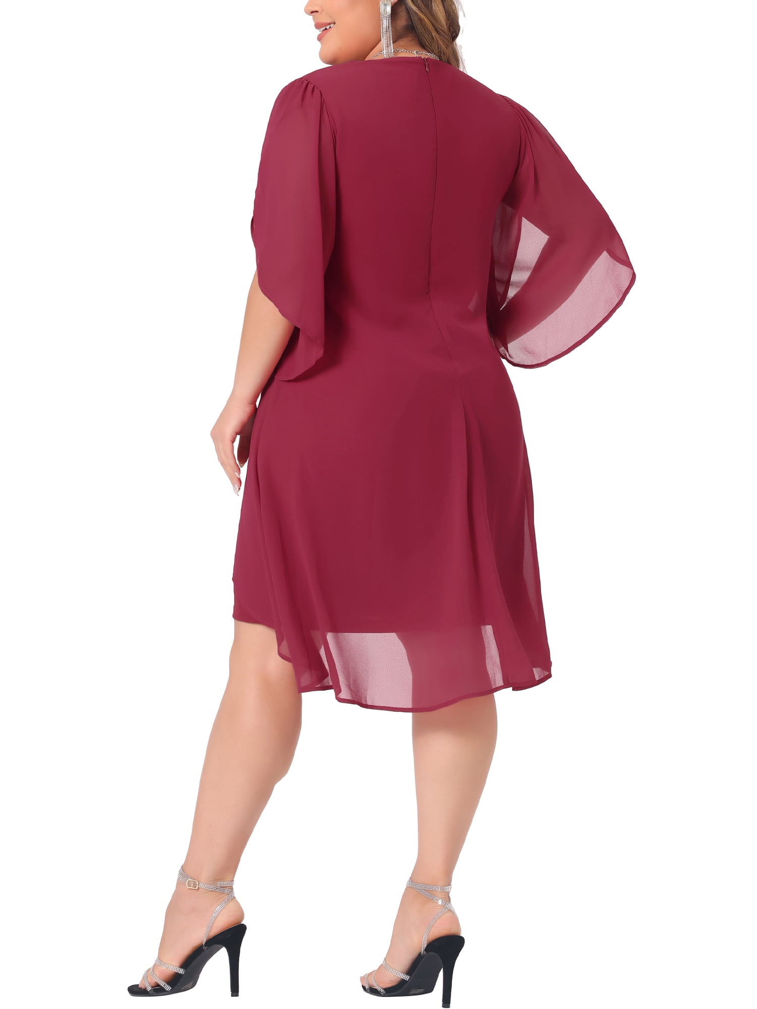 DARING DIVA Women's Plus Size Chiffon Cocktail Mesh Overlay Short Dress 1X Red