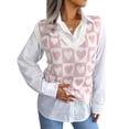 thumbnail image 2 of Liacowi Women Juniors Knitted Vest Heart Print Sleeveless V-Neck Waistcoat Autumn Winter Casual Sweater Pullovers for Teen, 2 of 7