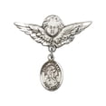 thumbnail image 1 of Sterling Silver Baby Badge with St. Colette Charm and Angel w/Wings Badge Pin 1 1/8 X 1 1/8 inches, 1 of 1