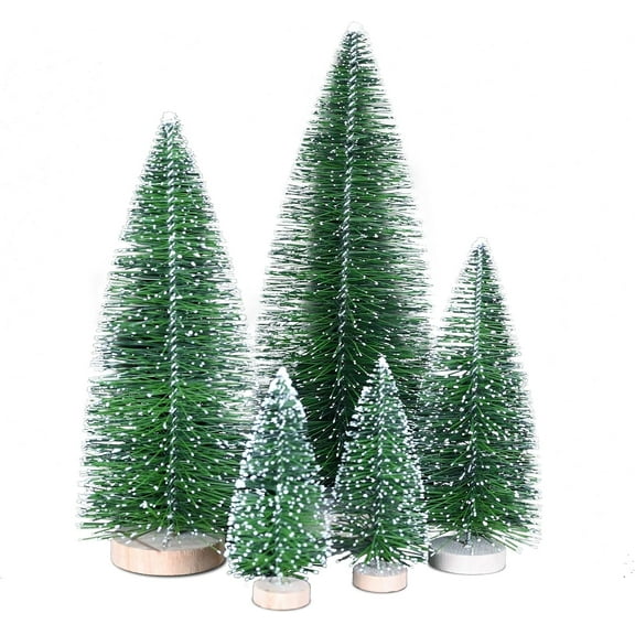 5Pcs Artificial Mini Christmas Pine Tree with Wooden Base,Tabletop Bottle Brush Trees for Holiday Party Christmas Decorations Miniature