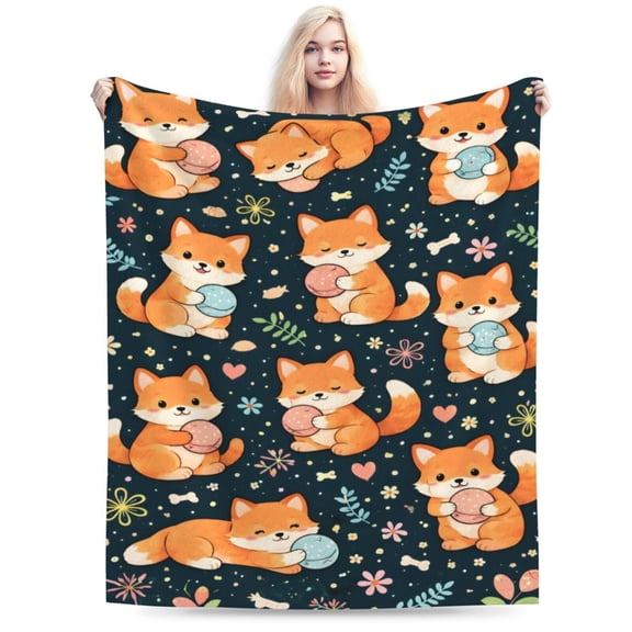Cute Fox Easter Eggs Blanket Cartoon Animal Throw Blanket Soft Cozy Blanket for Couch Bed Easter Gift Decor 50x40