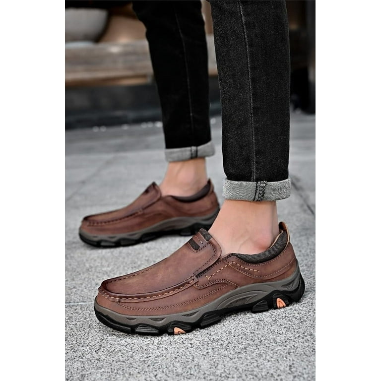 Men's Orthopedic Walking Shoes Genuine Leather Slip On Loafers