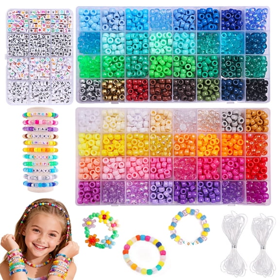 2200Pcs DIY Bracelet Making Kit, 64 Colors Jewelry Making Kit, 1600pcs Pony Beads, 600pcs Letter Beads with 20 Meter Elastic Strings, Crafts Gift for Girls Adults
