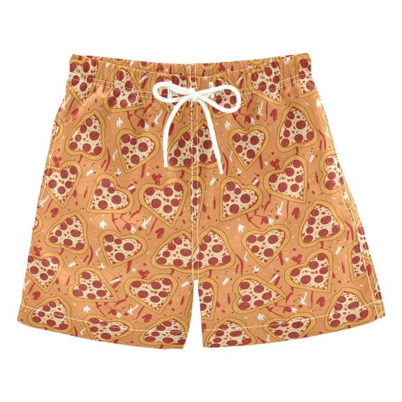 Heart Shaped Pizza Pattern Swim Trunks Quick Dry Beach Pool Board Shorts Lightweight Stylish Print Sizes 2T to XL