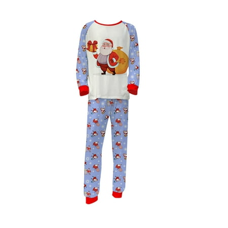 

Gureui Matching Family Christmas Pajamas Set Casual Cartoon Santa Claus Printed Round Neck Patchwork Long Sleeve Pullover Tops + Elastic Waist Long Pants Holidays Nightwear for Adults Kids