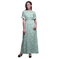 thumbnail image 1 of Bimba Rayon Curry Leaves Smocked Waist Printed Gown Maxi Side Slit LadiesÂ&nbsp;Dress-X-Large, 1 of 6