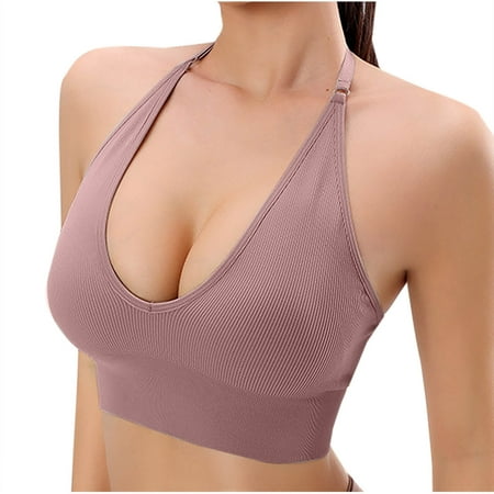 Yuzhih Yoga Bras for Women V Neck Low Cut Wireless Seamless T Shirt Bra Lightweight Adjustable Strap Bras