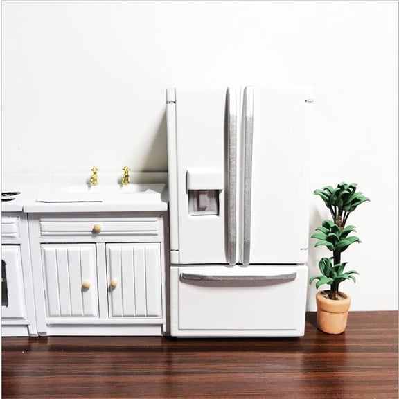 Pompotops 1:12 Mini Doll House Simulation Refrigerator Model White Silver Gray