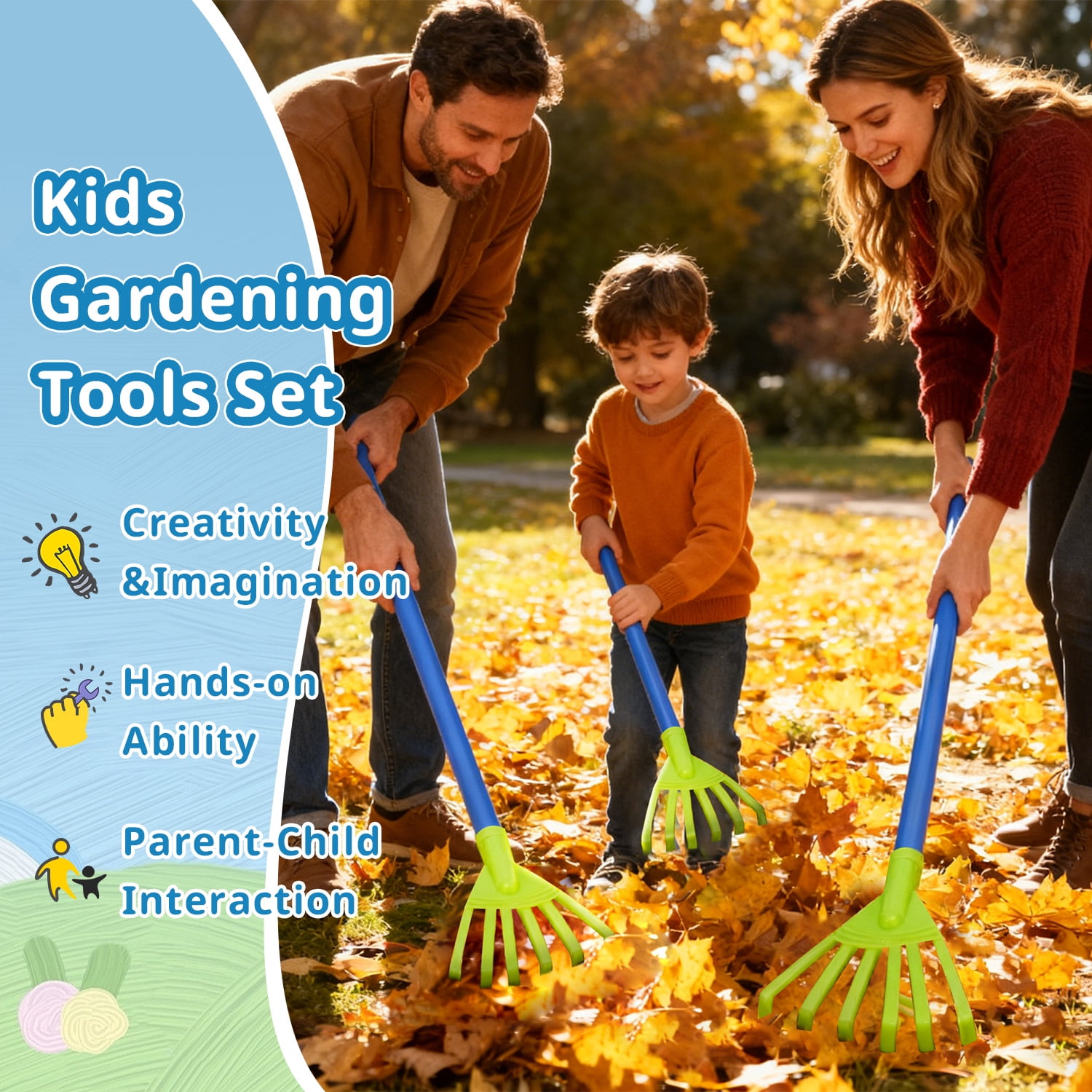 JoyStone Kids Gardening Tools Set, 15 PCS Plastic Gardening Set Include Child Safe Rake Shovel with Apron Gloves Watering Can Outdoor Toys Gift for Boys and Girls