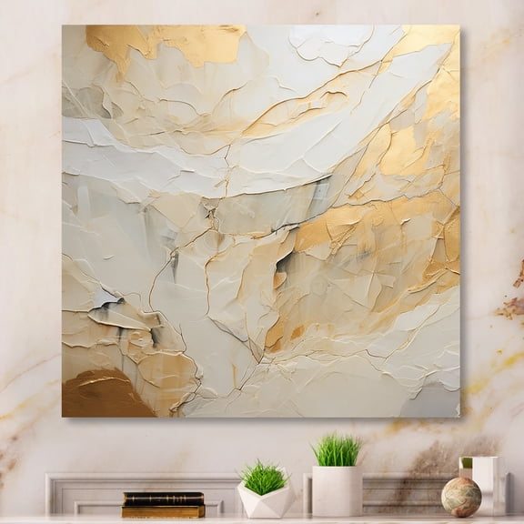 Designart "Simplicity In Beige And Gold Glacier Stone II" Abstract Shapes Wall Art Living Room
