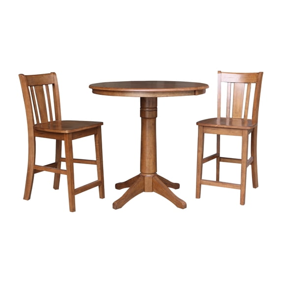 36" Round Solid Wood Extension Dining Table with 2 San Remo Stools in Distressed Oak by International Concepts