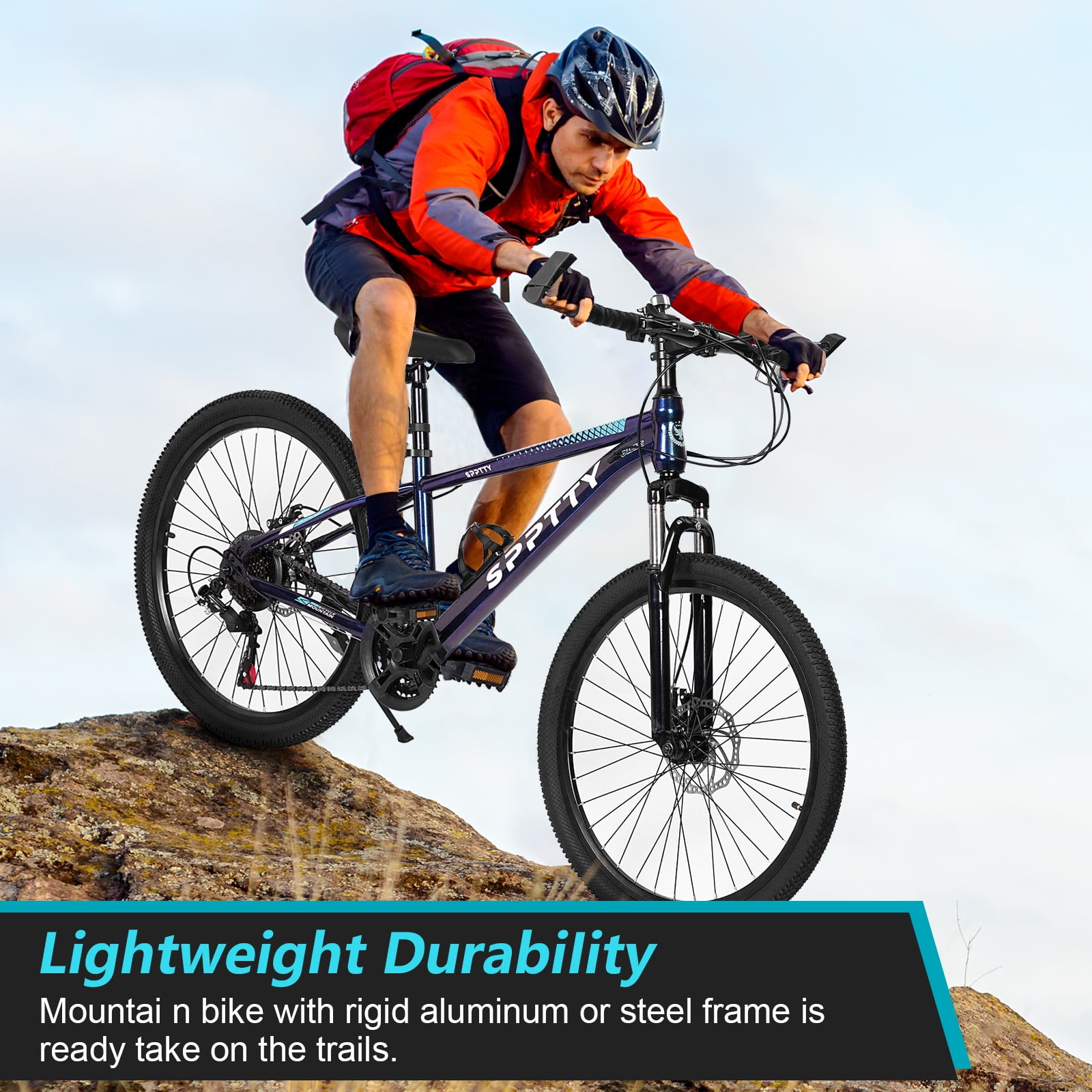 SPPTTY 21 Speed Mountain Bike,24 inch Bike for Men Women Boys Girls,Disc Brakes Dual Suspension