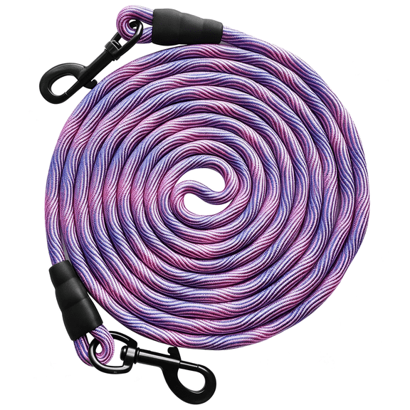 GASTROPOD 8Ft 12Ft 20Ft 30Ft 50Ft 75Ft Dog Tie Out Long Tether Rope Leash, Outdoor Yard Leash, Large Medium Dogs Lead for Training, Playing, Camping, Backyard (Pink Blue, 12 Foot)