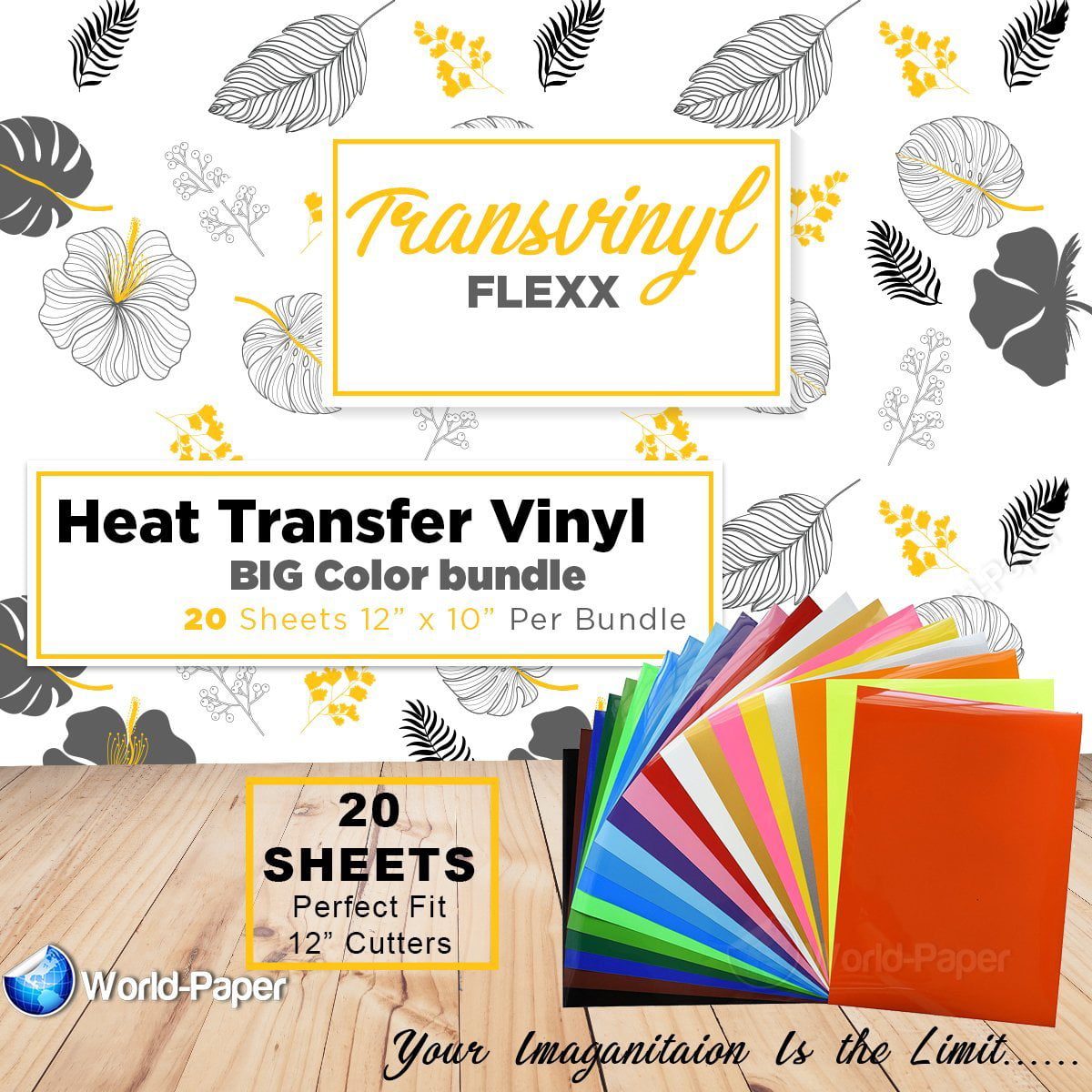 Heat Transfer Vinyl Bundle 20 Pack 12" x 10" HTV Vinyl for Iron On T-Shirts & 