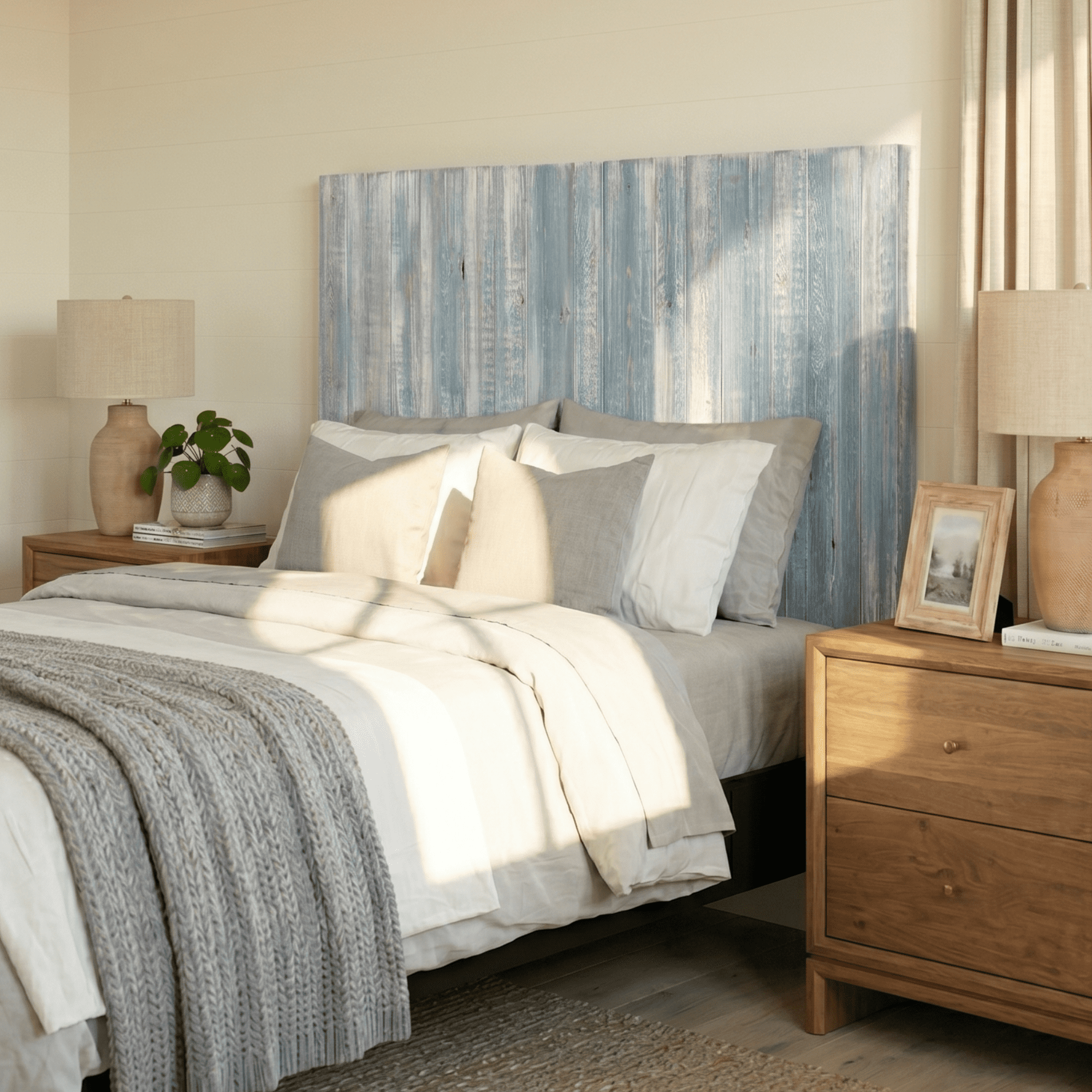 Barn Walls Solid Wood Headboard, King Size - Blue Powderwash