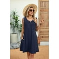 thumbnail image 4 of Women'S Summer Solid Color Round Neck Hollow Pleated Sleeveless Dress with Pockets Tibet XL, 4 of 9