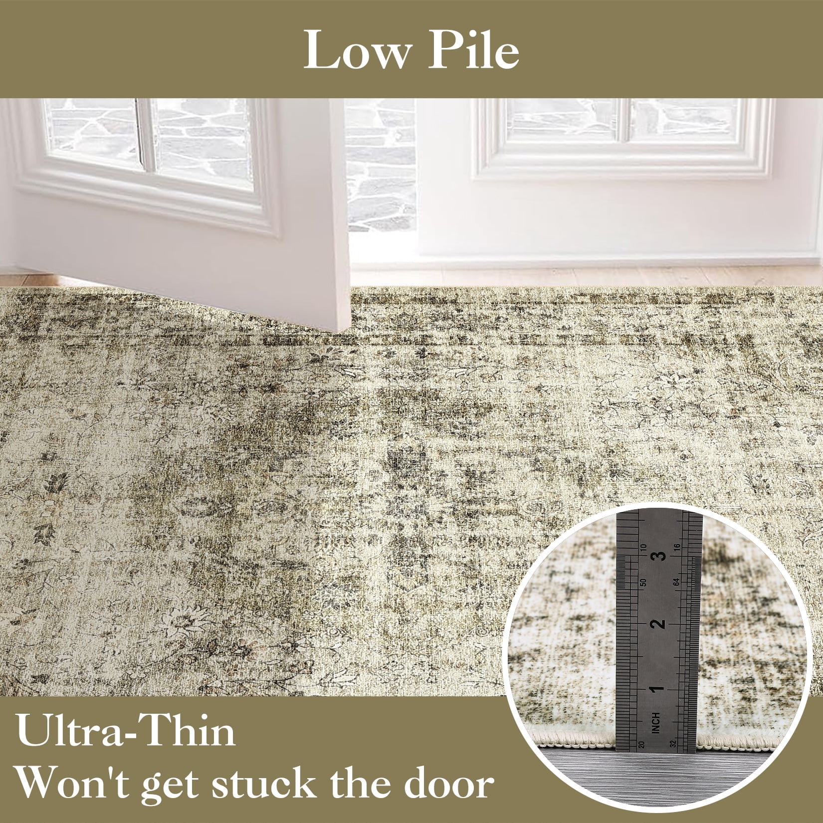 Hasoo 8' x 10' Area Rug for Living Room Boho Vintage Rug Non Slip Throw Rugs Floral Bedroom Rug, Green