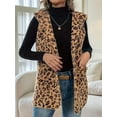 thumbnail image 4 of Women'S Buckleless Hooded Leopard Print Double-Sided Plush Vest Casual Fall Winter Vest with Pockets Dark Brown XXL, 4 of 9