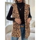 thumbnail image 4 of Chaleco Informal de Felpa de Doble Cara con Estampado de Leopardo, Capucha y Bolsillos para Mujer, Sin Hebillas, para Otoño e Invierno. Marrón Oscuro S, 4 of 9