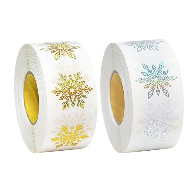 Rollo de 500 Pegatinas Transparentes de Copos de Nieve - Etiquetas navideñas transparentes para envoltorios de regalos, repostería y manualidades navideñas
