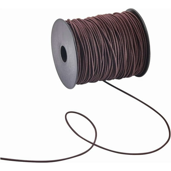 1set 1 Roll 100M Polyester Elastic Cord With Spool Round Coconut Brown 1.5mm