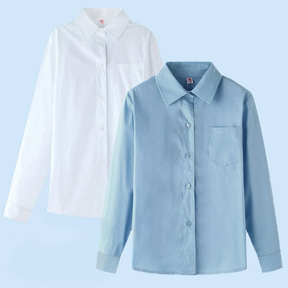 Polo Shirts For Boys Boys Long Sleeve Dress Shirts Stretch Wrinkle Free Formal Uniform Solid Boys White Button Down Shirt Size 12