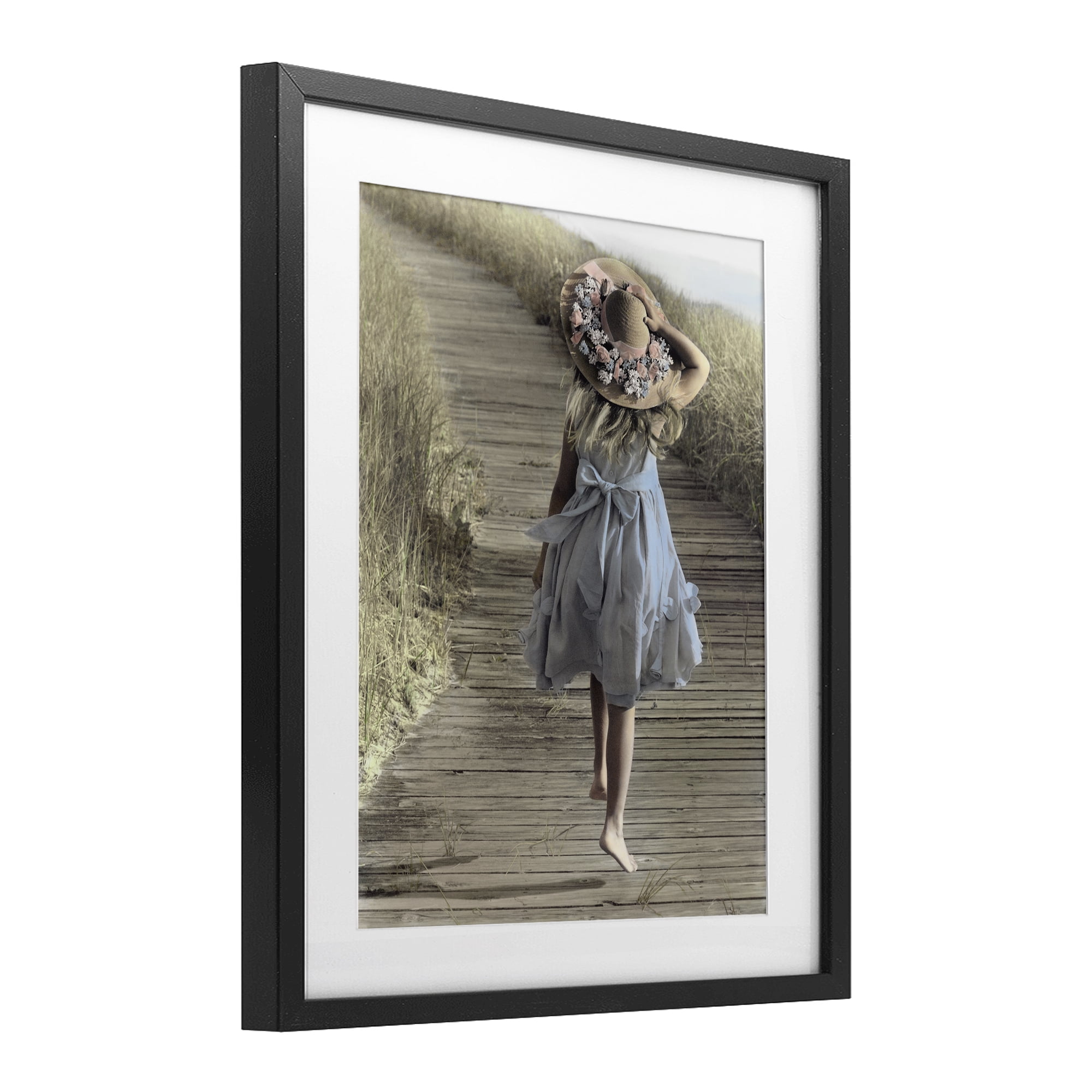 Stupell Industries Girl With Sun Hat Walking Black Framed Print Under Glass, design by Kendra Dew