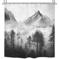 thumbnail image 2 of Misty Shower Curtain 72Wx72H Inch Foggy Snow Mountain Scenery National Park Smokey Tree Woodland Landscape Black Gray for Men Bathroom Decor Fabric Polyester Waterproof 12 Pack Hooks, 2 of 6