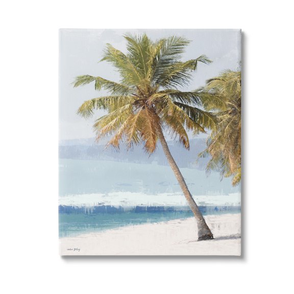Stupell Industries Looming Palms on Shore Landscape Painting Gallery Wrapped Canvas Art Print Wall Art, 30 x 40