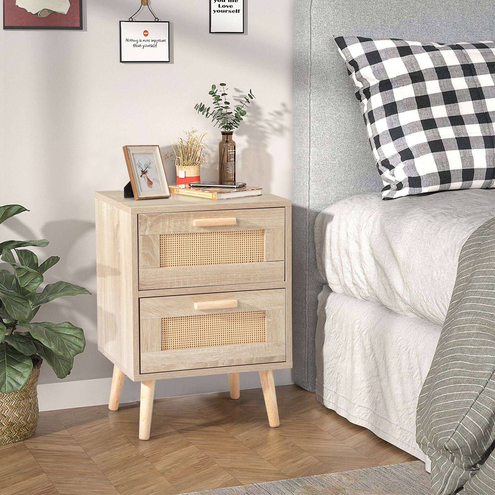 Zimtown Nightstand Set of 2, Rattan Nightstands Bed Side Table with