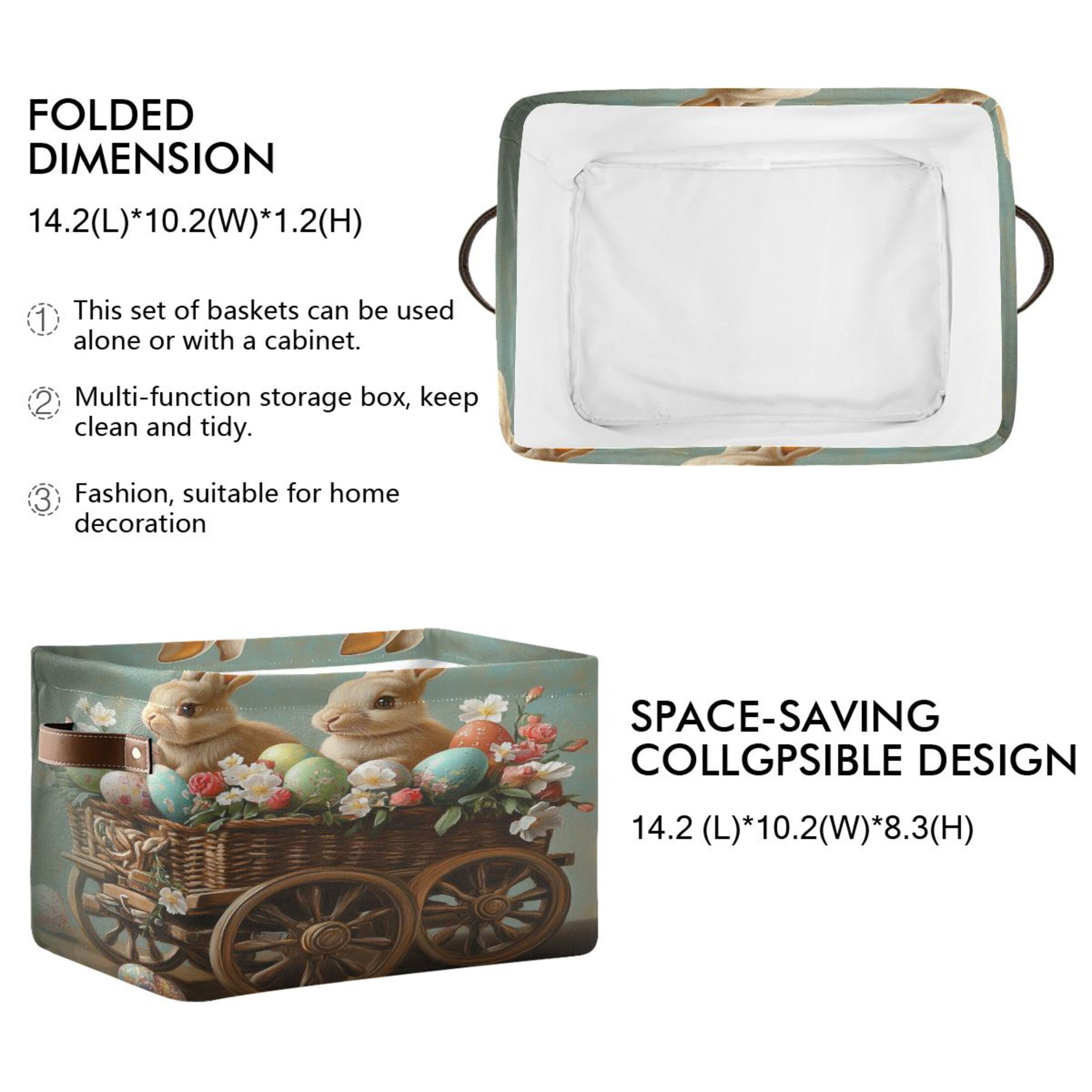 Square Storage Basket 14.2*10.2*8.3 Inch One Sizex2 Shelf Basket Open Home Storage Bins Bedroom Storage Basket Closet Storage Stylish Decor Easter Wagon Bunny